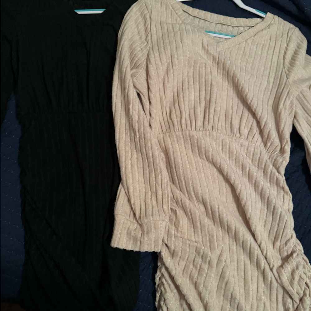 Black and Cream Ribbed Dresses